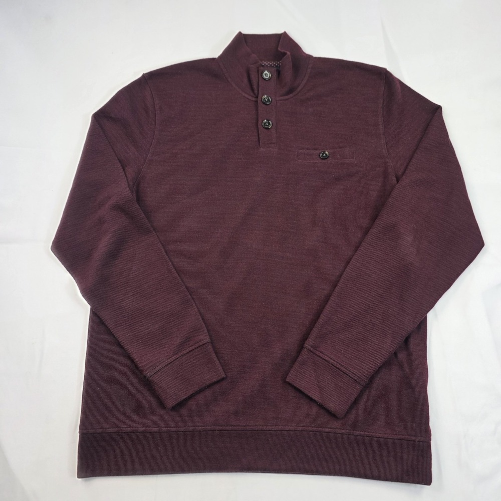 Ted Baker Sweater Mens XL Red Henley Mock Neck Knit Wool Blend Pullover